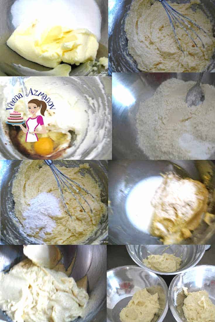 A collage of progress photos of making cupcakes.