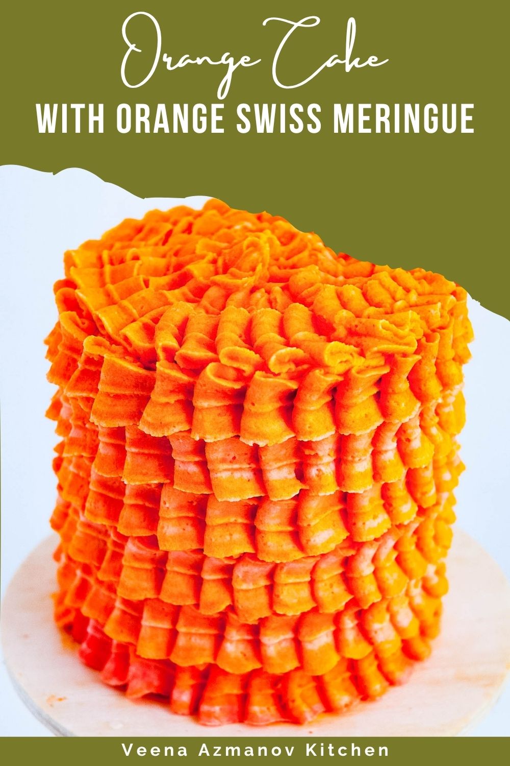 Pinterest image for an Orange Birthday Cake with Orange Swiss Meringue Buttercream.