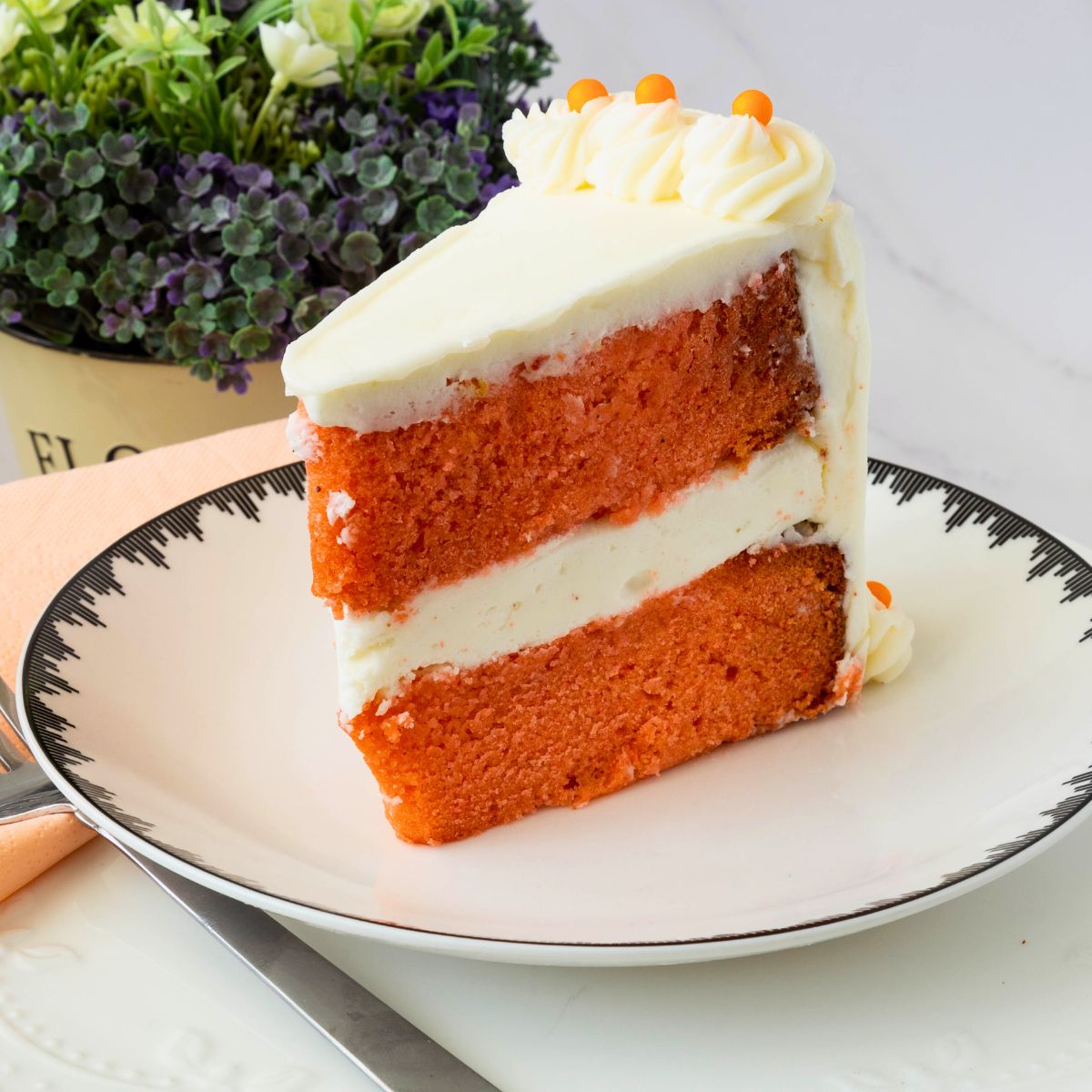 A slice of orange-flavored cake.