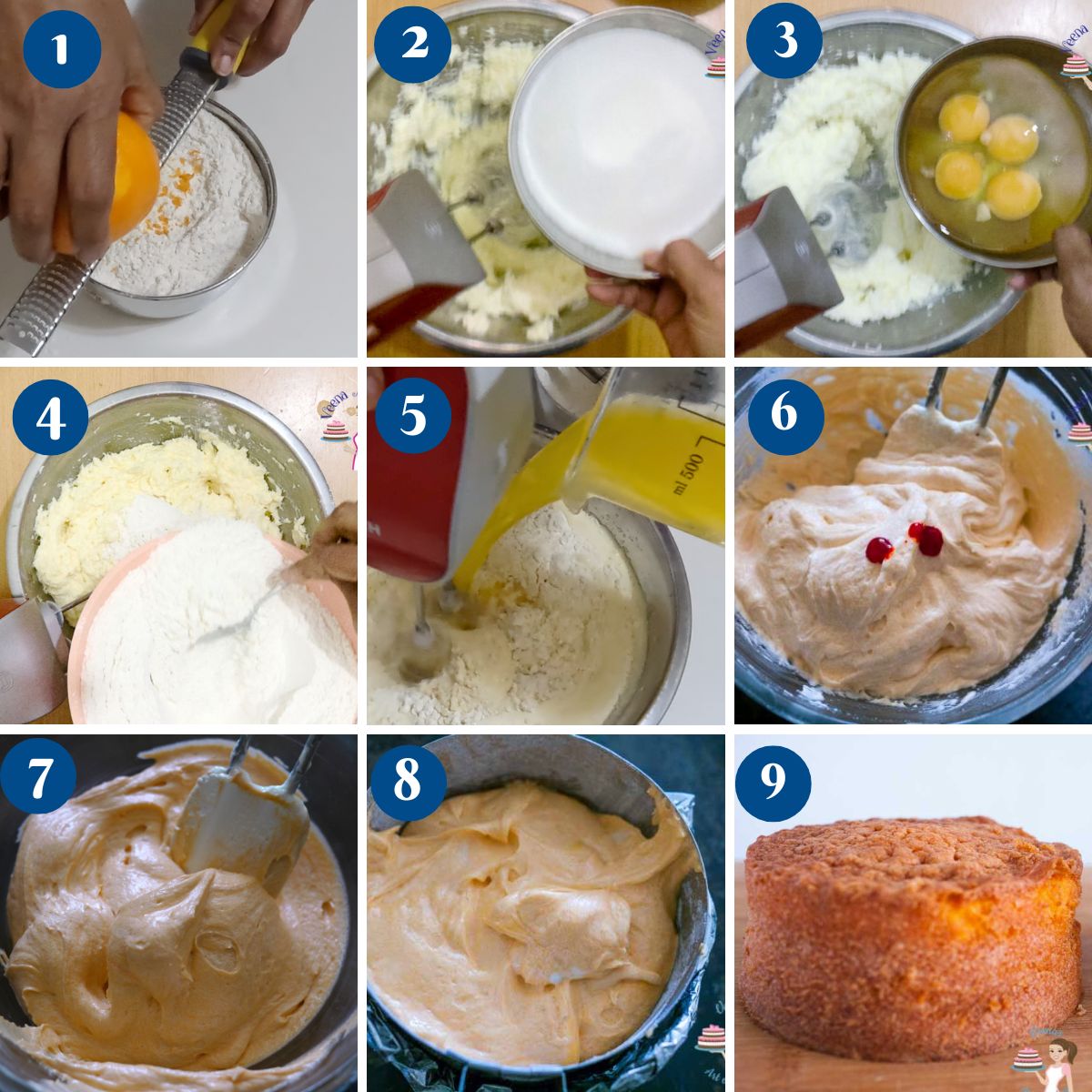 Progress pictures making orange layer cake.