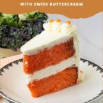 Pinterest image for an Orange Birthday Cake with Orange Swiss Meringue Buttercream.