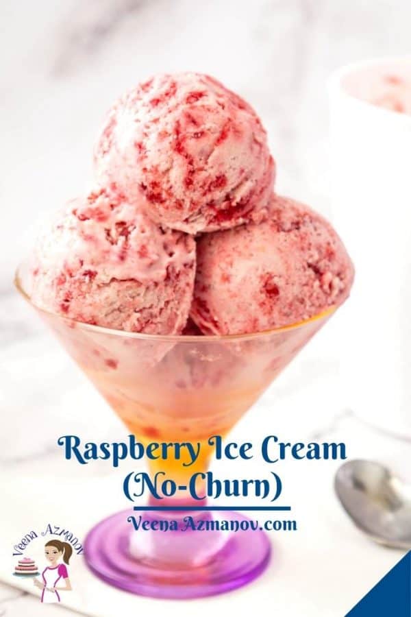 Pinterest image for no churn ice cream with raspberries.