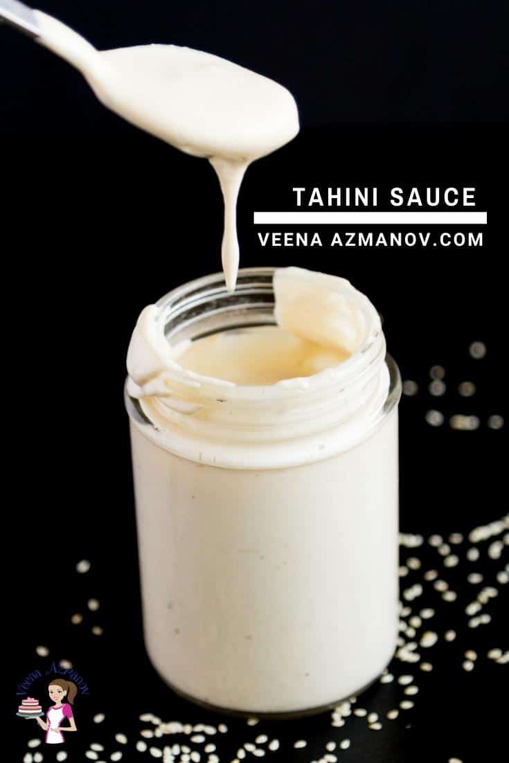 A jar of tahini sauce.