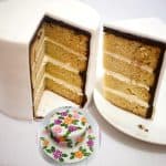 A vanilla layer cake with buttercream frosting.