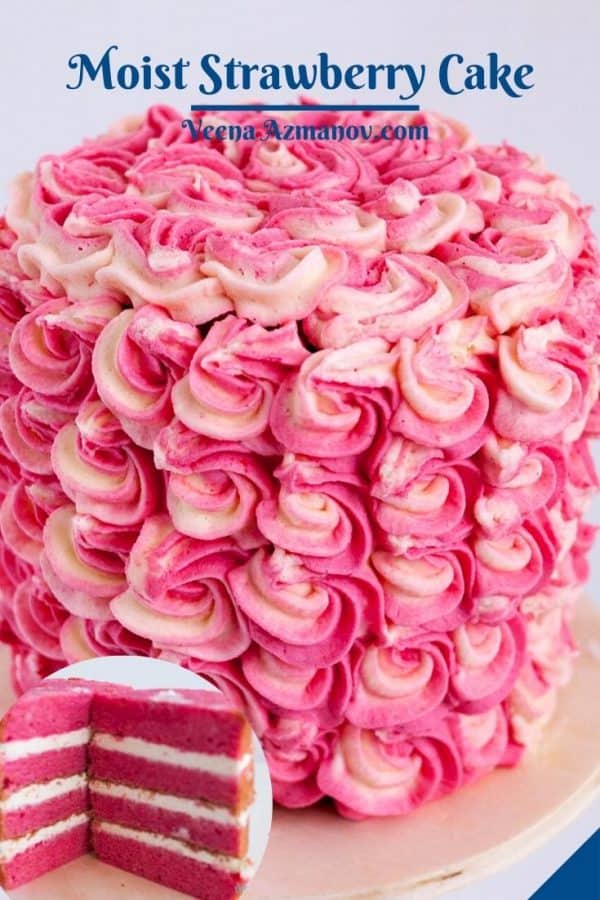 Pinterest image for strawberry cake.