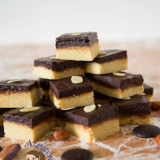 A stack of chocolate marzipan squares.