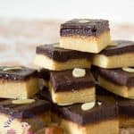 A stack of chocolate marzipan squares.