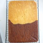 A half chocolate half vanilla sheet cake.