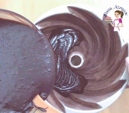Progress pictures - Eggless Chocolate Bundt - Pour batter into the bundt pan