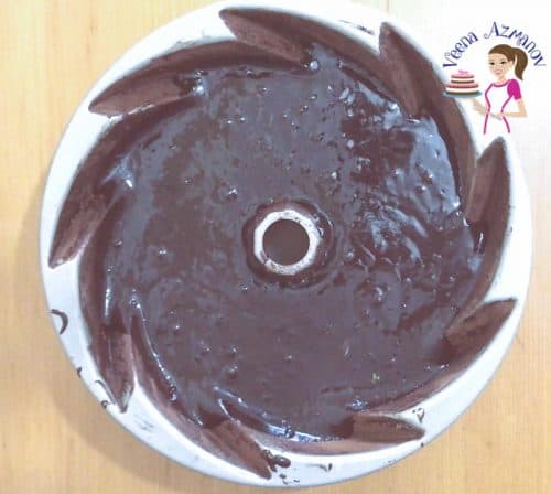 Progress pictures - Eggless Chocolate Bundt - Bundt pan ready for baking