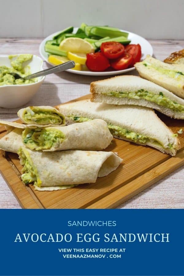 Pinterest image for avocado egg sandwich wrap.