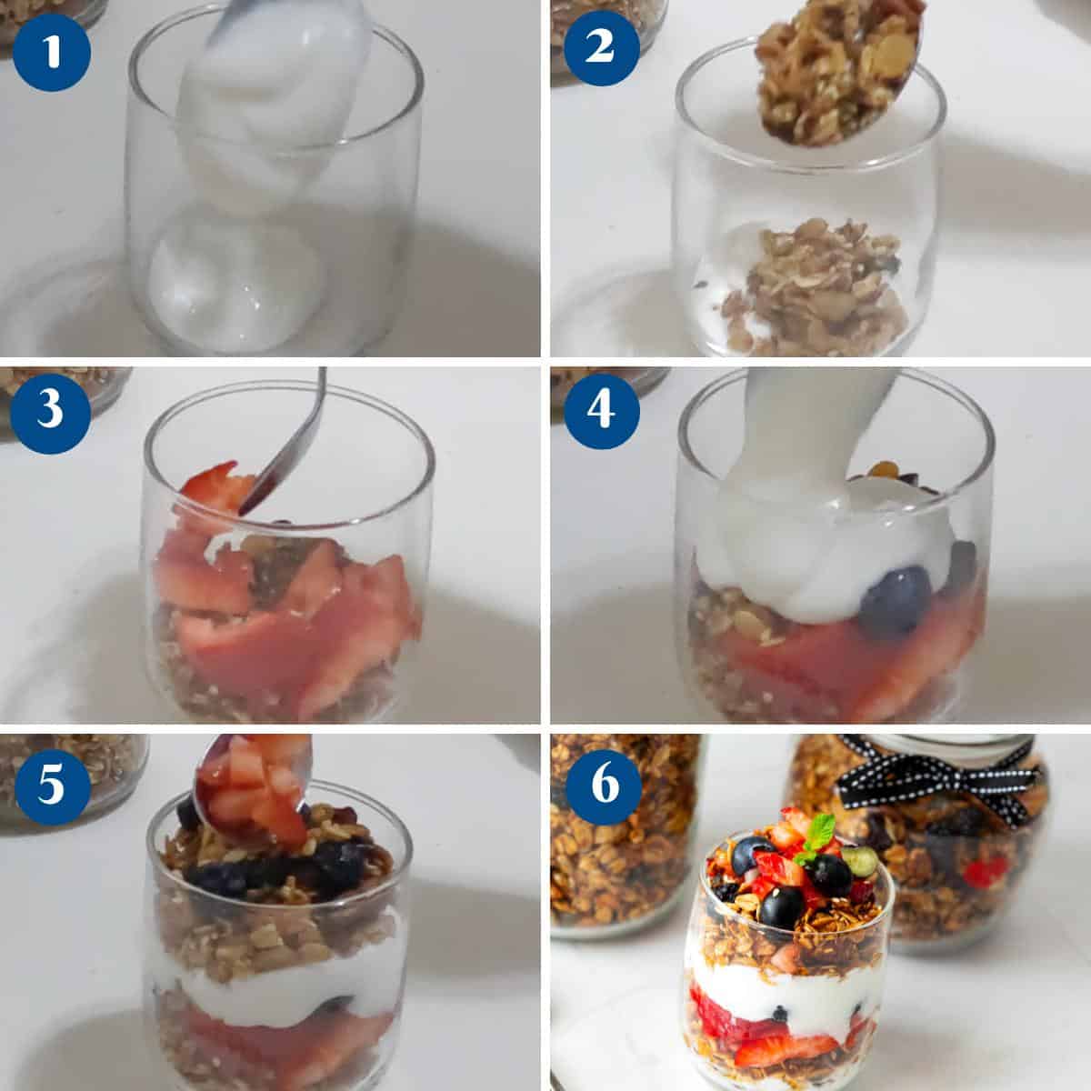 Progress pictures for yogurt parfait.