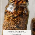Pinterest image for Granola Homemade with Nuts and Fruits.