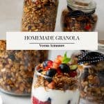 Pinterest image for Granola Homemade with Nuts and Fruits.