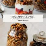 Pinterest image for Granola Homemade with Nuts and Fruits.