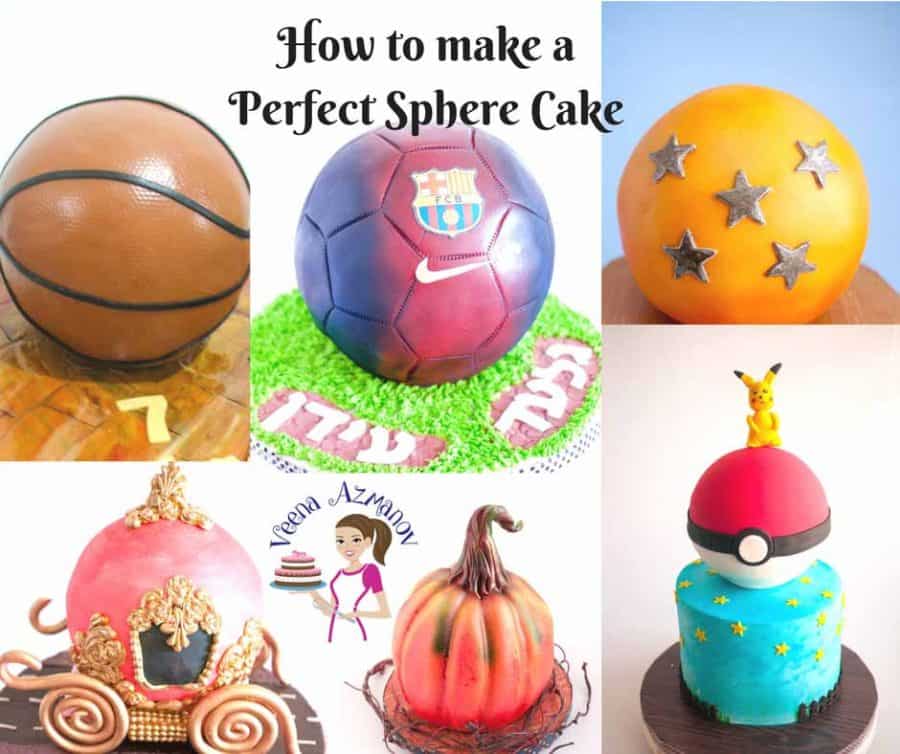 A collage of sphere-shaped cakes.