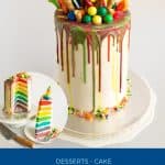Pinterest image for rainbow layer cake.