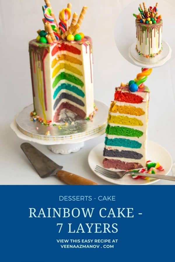 Pinterest image for rainbow layer cake.