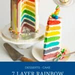 Pinterest image for rainbow layer cake.