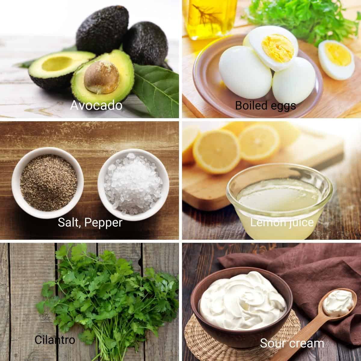Ingredients for making sandwich with avocado and egg.