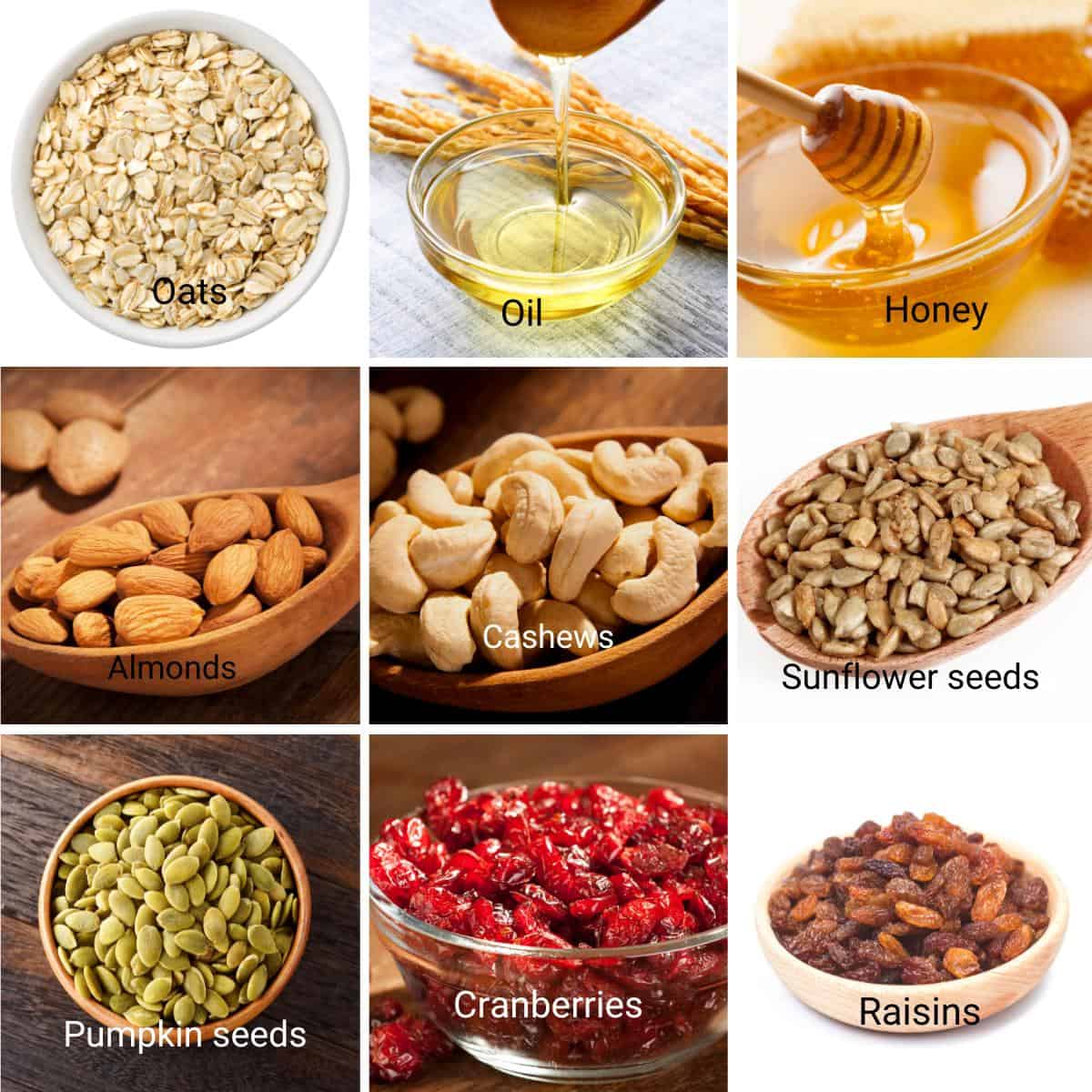 Ingredients for making granola. 