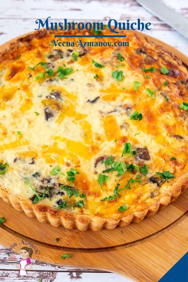 Pinterest image for quiche with mushrooms.