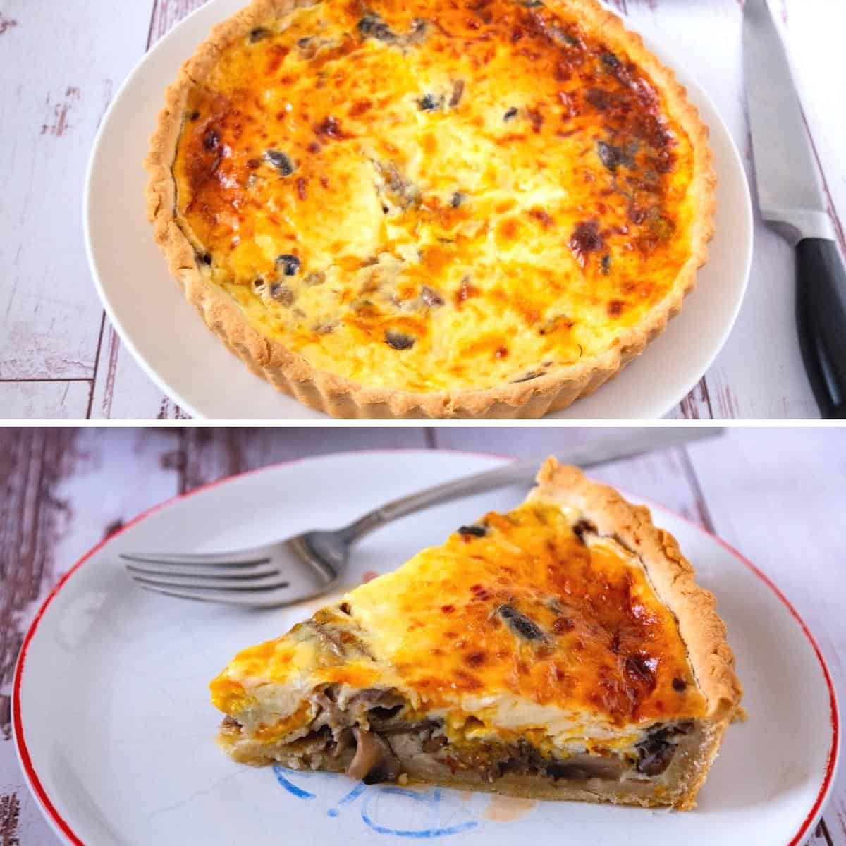 Pinterest image for quiche with mushrooms.