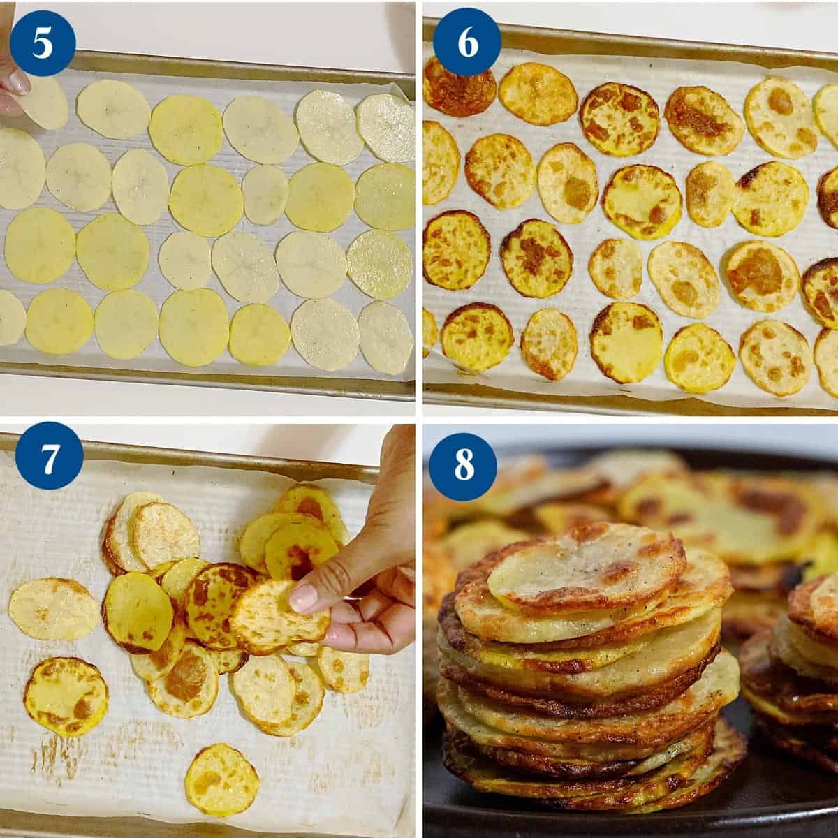 Progress pictures to bake potato chips.