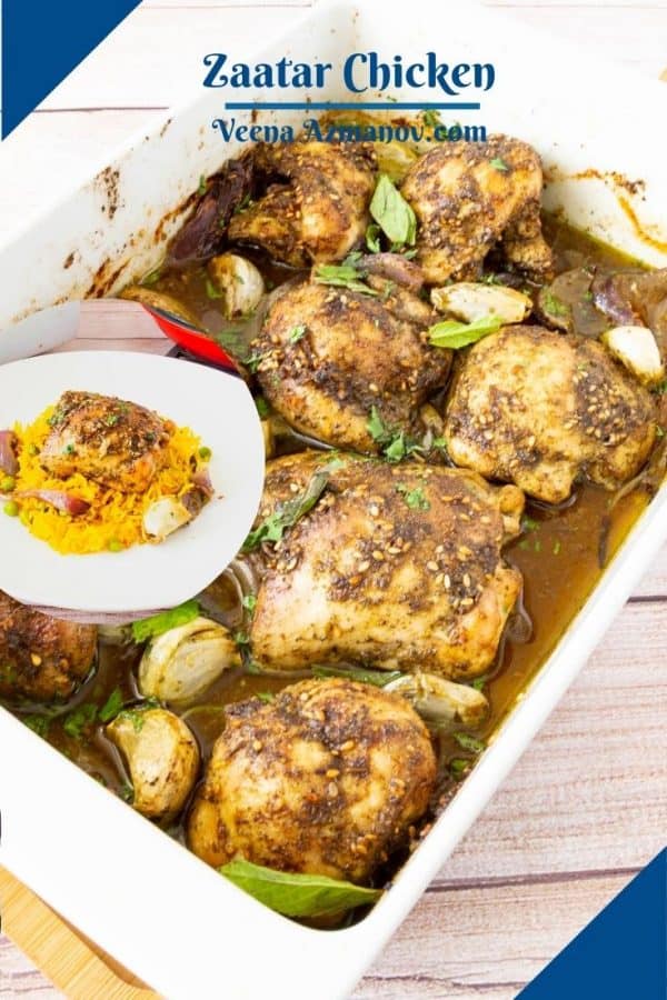 A baking dish with chicken cooked in zaatar spice