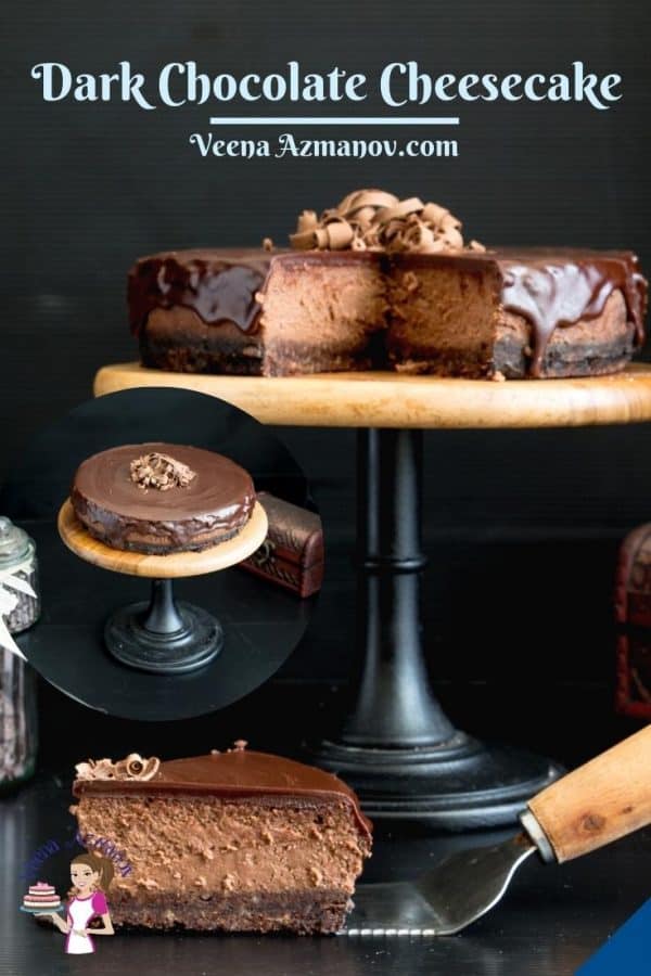 Pinterest image for baked chocolate cheesecake.