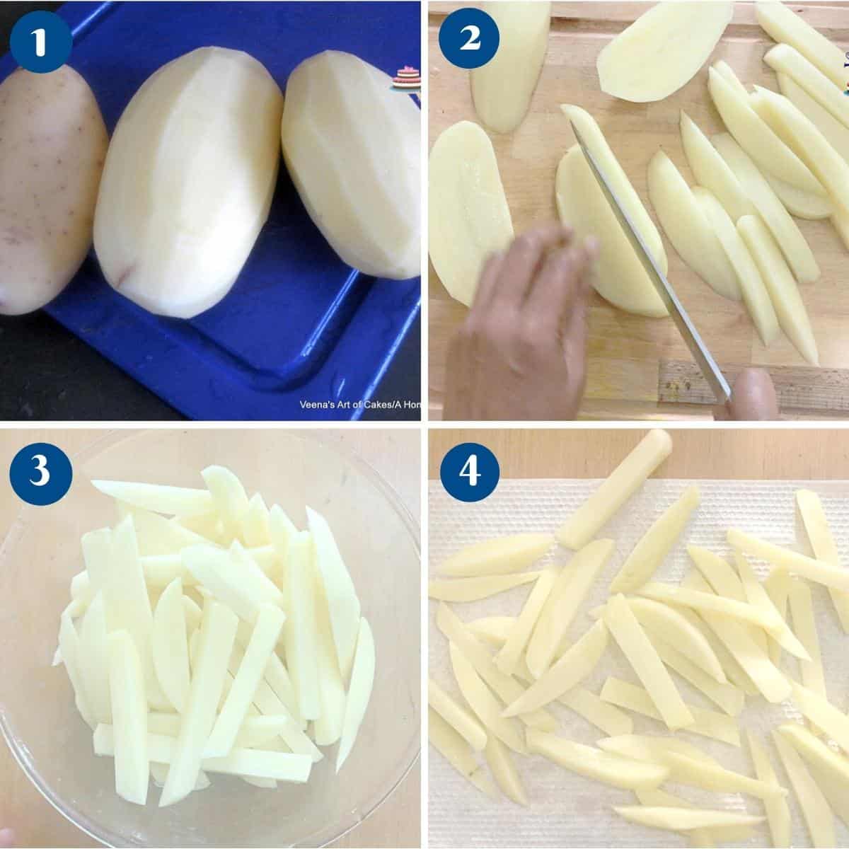Progress pictures cutting the potato wedges.