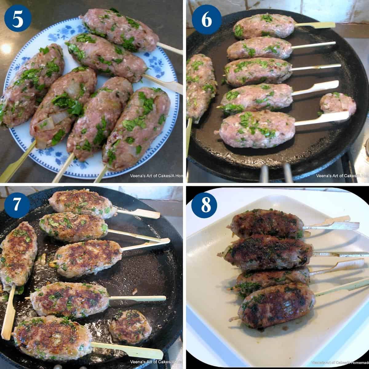 Progress pictures collage cooking kebabs with ground turkey.