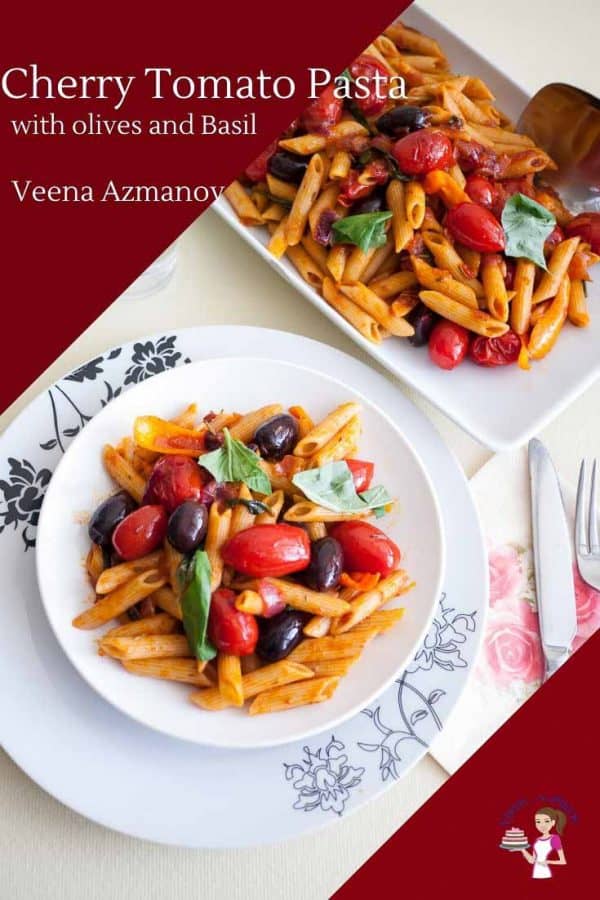 A quick and easy Italian pasta in just 15 minutes with cherry tomatoes and olives