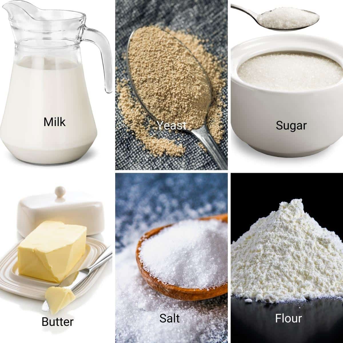 Ingredients Shot collage for Dinner Rolls.