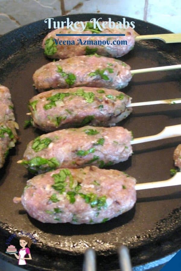 Pinterest image for kebabs with ground turkey.