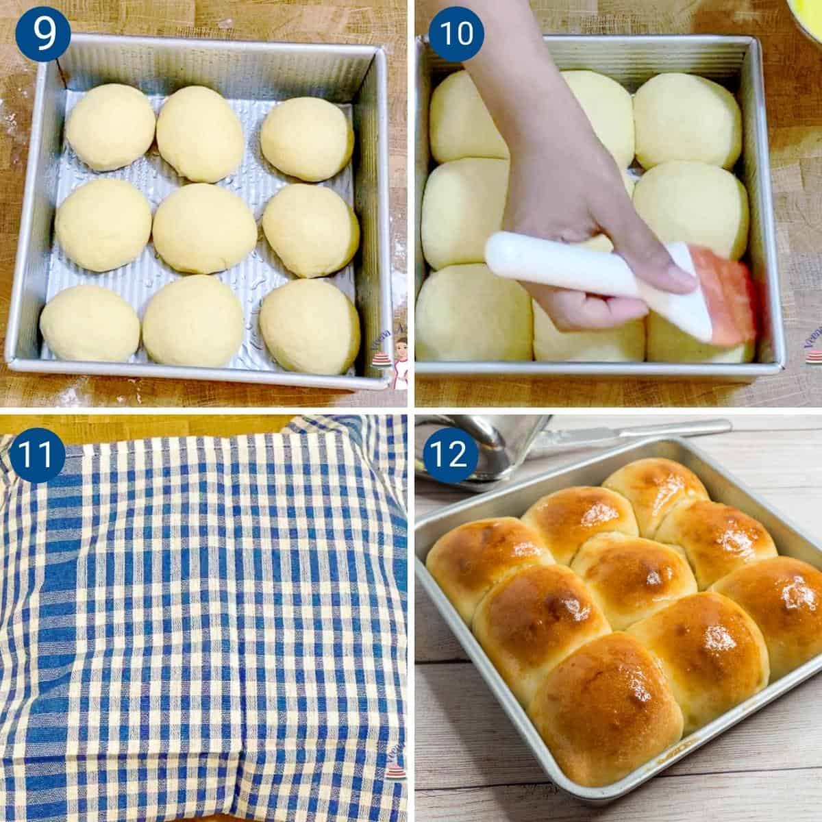 Progress pictures collage baking dinner rolls.