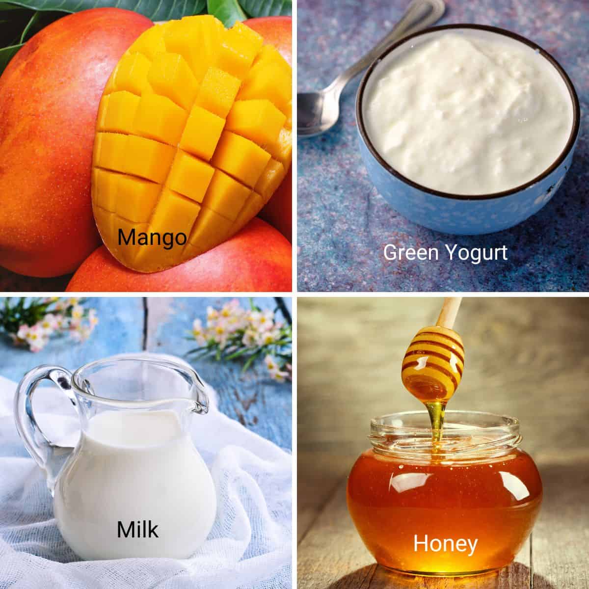 Ingredients for mango lassi.
