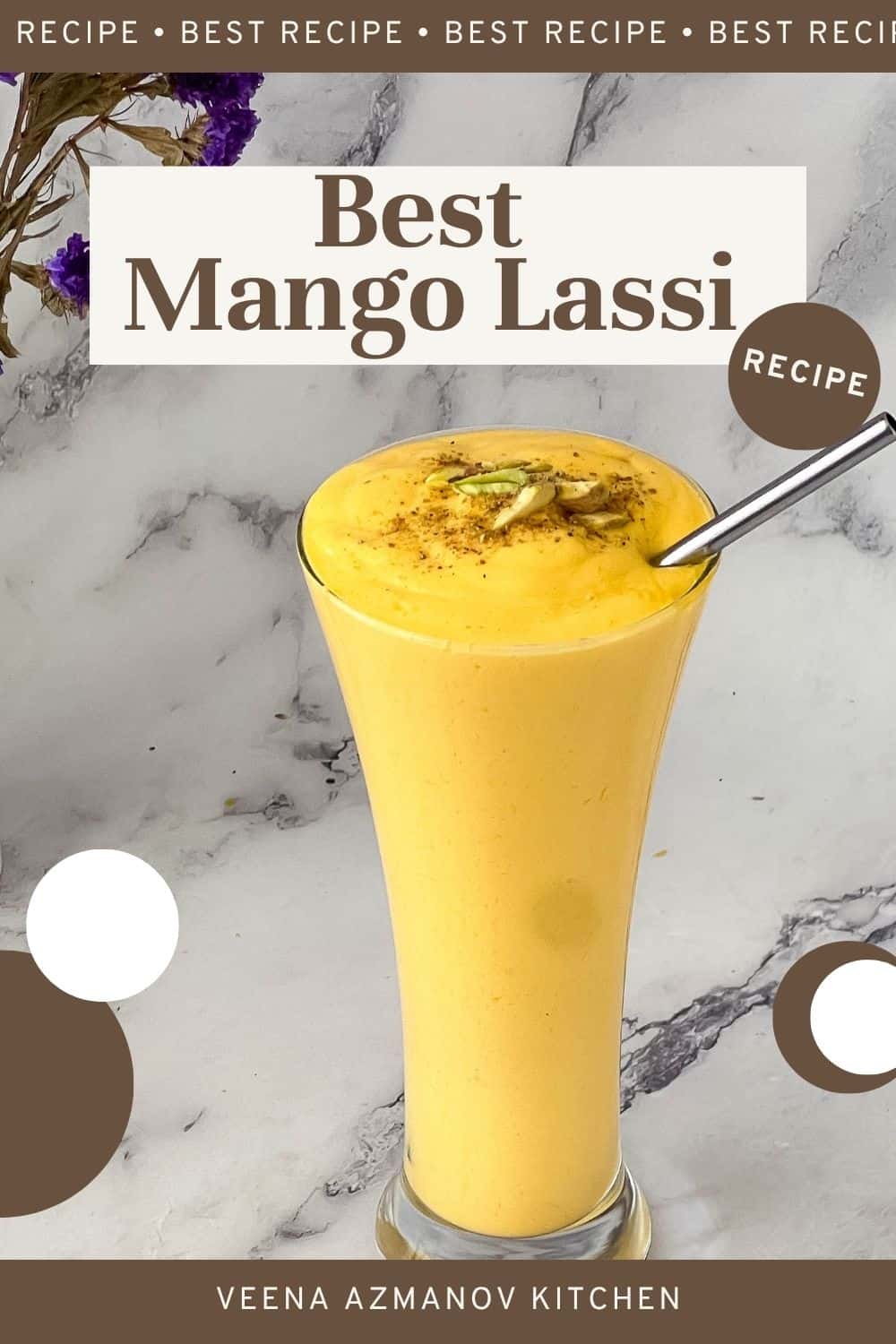 Pinterest image for Mango Lassi - Indian Yogurt Drink.