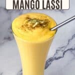 Pinterest image for Mango Lassi - Indian Yogurt Drink.