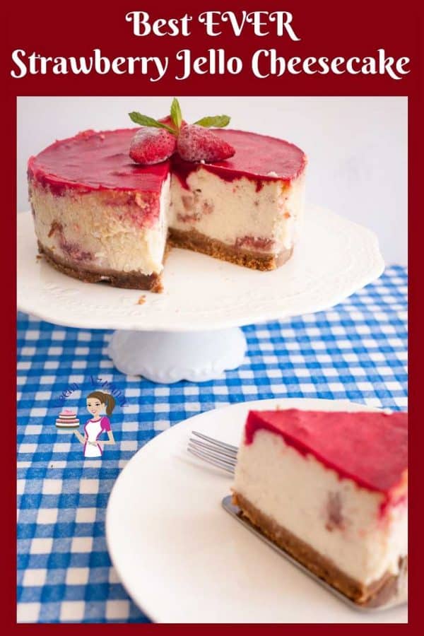A piece of strawberry jello cheesecake on a plate.