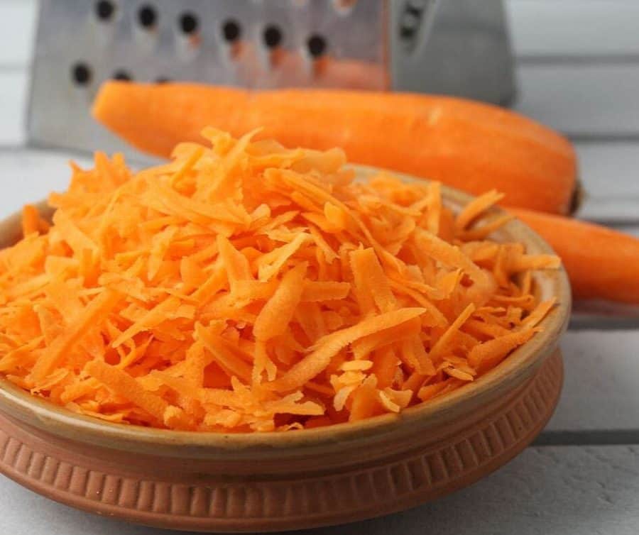 Diced carrots in a bowl.