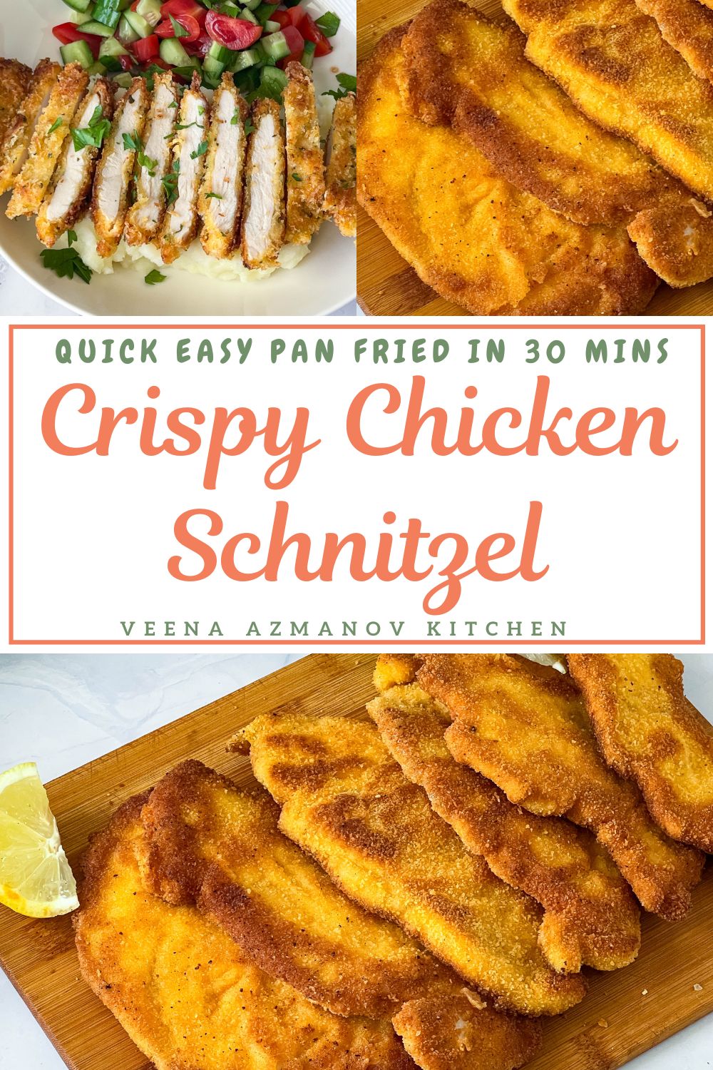 Pinterest image for Crispy Chicken Schnitzel.
