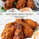 Pinterest image for crispy chicken deep fried.