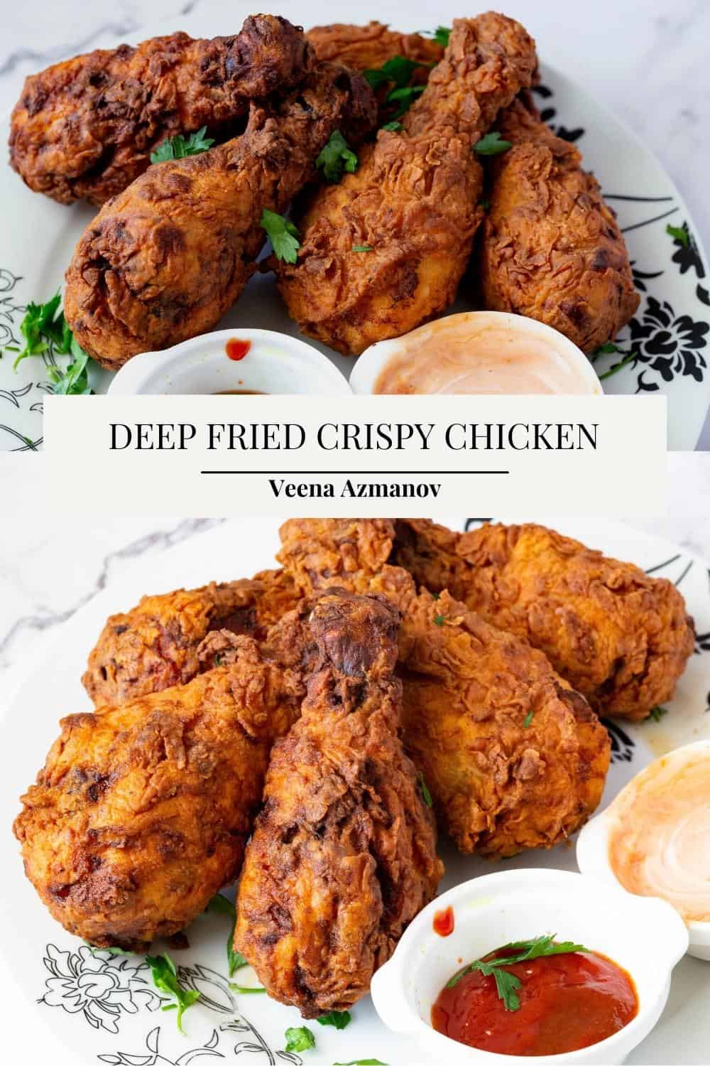 Pinterest image for crispy chicken deep fried.