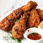 Deep fried chicken with sauces.