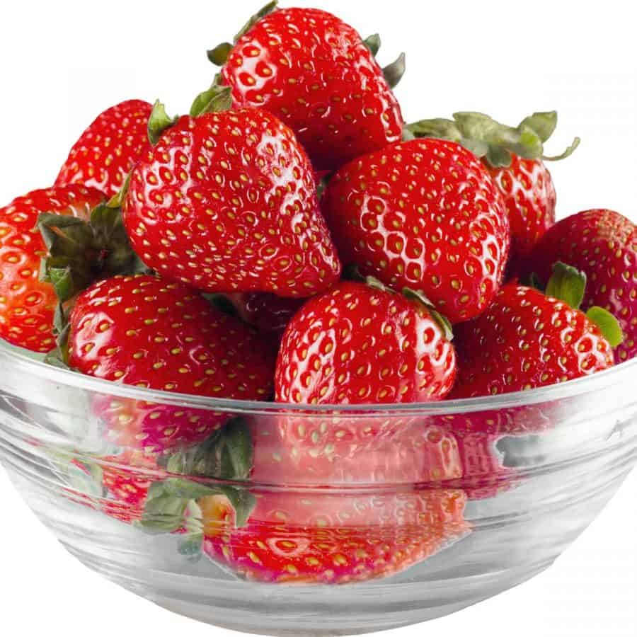 Fresh strawberries in a bowl.