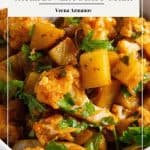 Pinterest image for Indian dish potato with cauliflower curry.