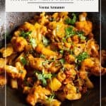 Pinterest image for Indian dish potato with cauliflower curry.