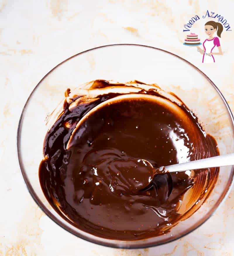 An image optimized for social media share for this chocolate ganache for decorating a cake aka cake decorators chocolate ganache recipe to be used under fondant.