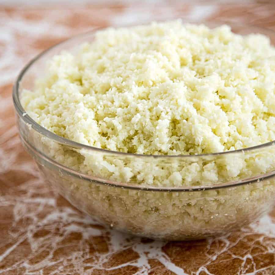 A bowl with cauliflower rice.